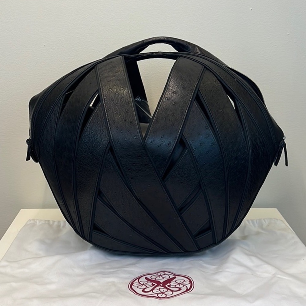 Perrin Ball Bag in Genuine Ostrich Black